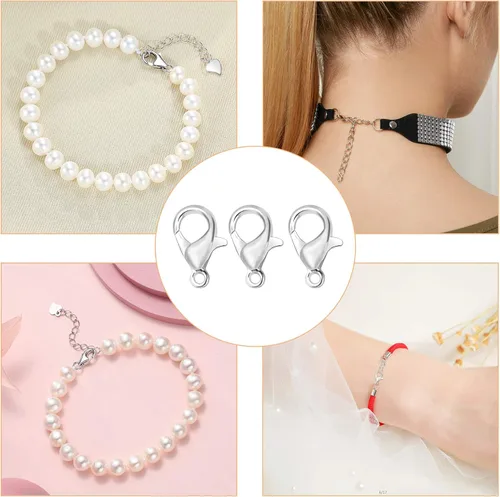 Miniatura 7 de 400 piezas de cierres de garra de langosta con kit de anillos de salto abiertos, cierres plateados para pulseras y collares, ganchos para hacer
