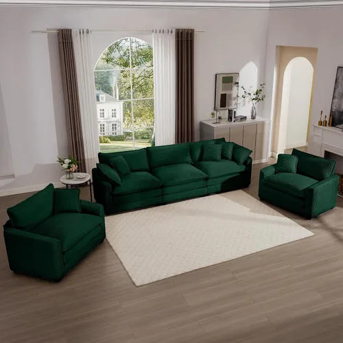 Miniatura 26 de Juego de sofá de 2 piezas de gran tamaño para sala de estar, sofá biplaza y sofá individual, asiento modular modular profundo de pana cómodos sofás