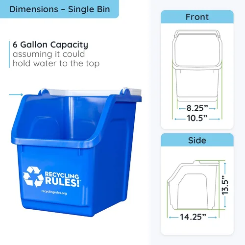 Miniatura 6 de Azul apilable cesto de Reciclaje de contenedor con mango 6 galones – 4 paquetes de cestos
