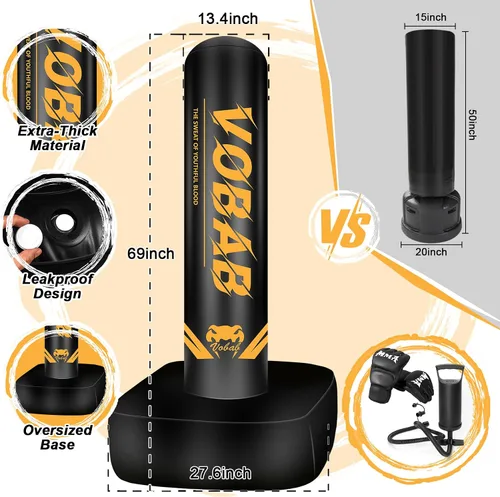 Miniatura 2 de Freestanding Punching Bag for Adult Teens, 70" Heavy Punching Bag with Boxing Gloves and Electric Air Pump for Beginners Kickboxing Training MMA