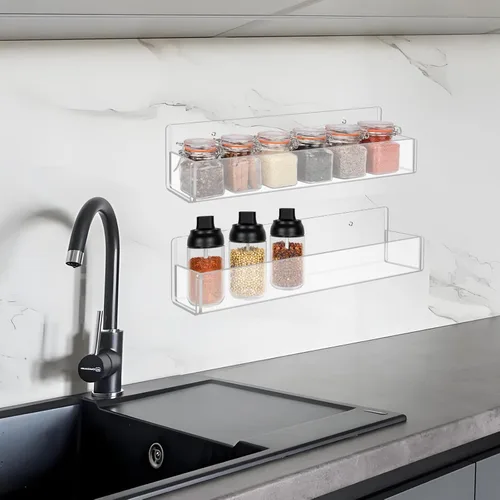 Miniatura 4 de Estante acrílico para especias de montaje en pared, 12 pulgadas, soporte transparente para almacenamiento de especias, paquete de 4 organizadores