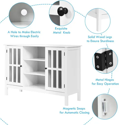 Miniatura 6 de Tangkula - Soporte de TV blanco, centro de entretenimiento moderno alto para televisores de hasta 50", consola multimedia con 2 gabinetes