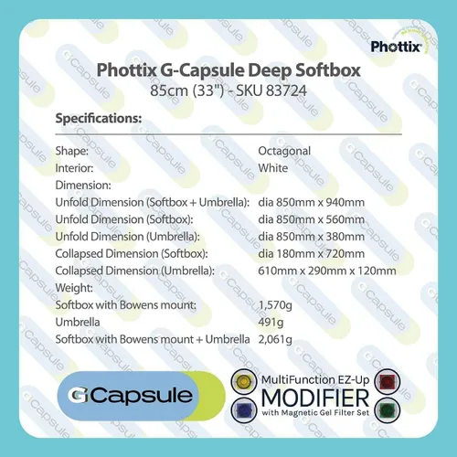 Miniatura 7 de Phottix G-Capsule PH83724 - Caja de luz profunda de 85 cm (33")