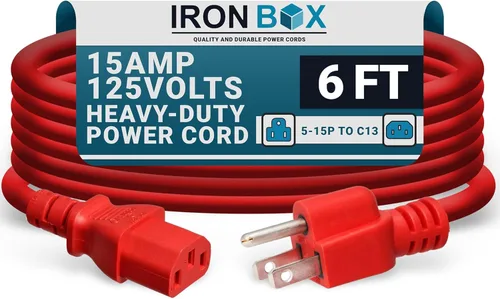Miniatura 24 de IronBox Electric - Cable de alimentación de servicio pesado 5-15P a C13 - Cable de 3 clavijas 15A 125V 14/3 SJT para PC - Cable para computadora