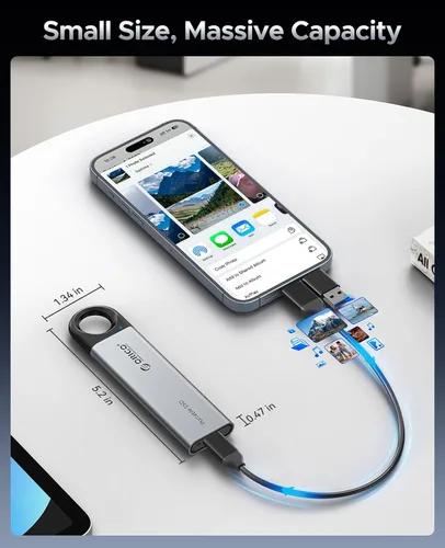 Miniatura 4 de ORICO SSD externo de 256 GB, velocidad ultrarrápida de 460 MB/s, disco duro externo con diseño de gancho para colgar, Plug & Play, cable USB-C y A 2