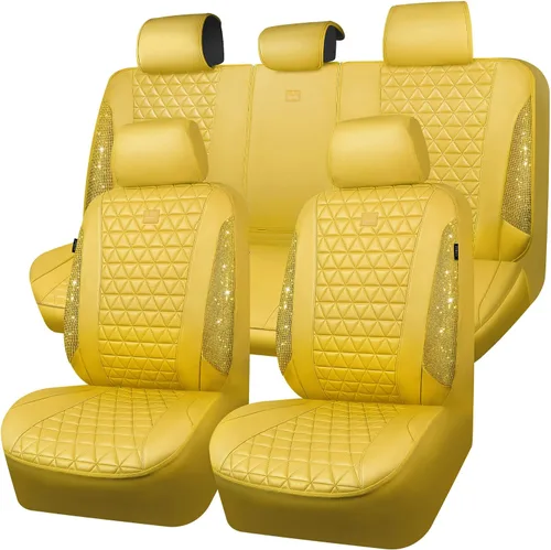 Miniatura 18 de CAR PASS Fundas de asiento de automóvil de cuero con diamantes brillantes, juego de asientos interiores de asientos completos, impermeable, Plateado