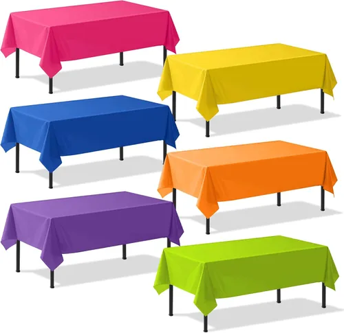 Miniatura 10 de Paquete de 3 manteles de plástico desechables de 54 x 108 pulgadas, color morado claro, azul claro, rosa claro, para mesas de 6 a 8 pies, fiestas