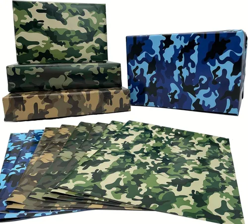 Dtiafu Papel de regalo de camuflaje para hombres, niños y niños, papel de regalo del ejército para cumpleaños, día de los veteranos, papel de regalo