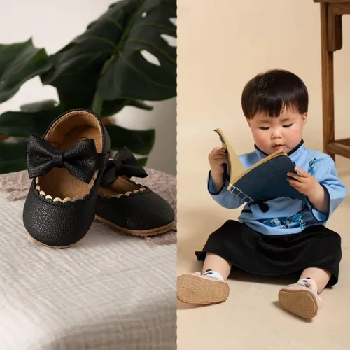 Miniatura 3 de Oamico Mary Jane - Zapatos planos de goma antideslizantes con lazo para niñas y bebés, zapatos de vestir de princesa para recién nacidos