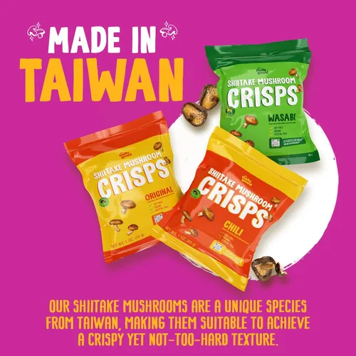 Miniatura 6 de The Daily Good Shiitake Crisps - Paquete de 3 chips de hongos, sin gluten, sin OGM, sabores original, wasabi y chile mexicano, alimentos