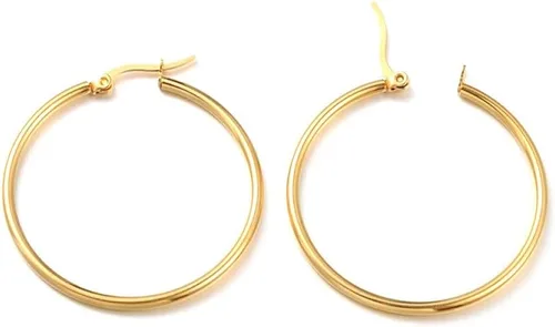 Pandahall - 6 pares de aretes de acero inoxidable, ligeros, gruesos, abiertos, de 1.575 pulgadas (1.575 in), color dorado, con cierre pequeño,