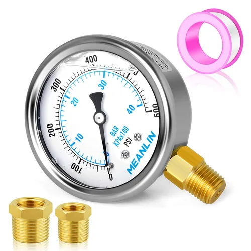 Miniatura 62 de MEANLIN MEASURE - Manómetro de acero inoxidable, relleno de líquido, esfera con cara de 2.5 pulgadas, NPT de 1/4 de pulgada, agua, aceite y gas