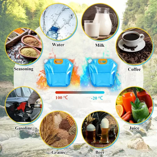 Miniatura 8 de Tessco for you Paquete de 12 bolsas plegables de almacenamiento de agua de 1.3 galones, contenedor de agua, jarra de emergencia, bolsa de Azul