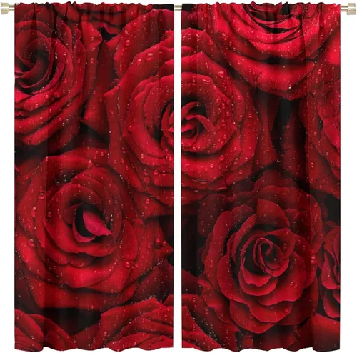 Miniatura 25 de Cortinas opacas con diseño floral de rosas para cocina, retro, rústicas, románticas, con bolsillo para barra, cortinas opacas para dormitorio, sala