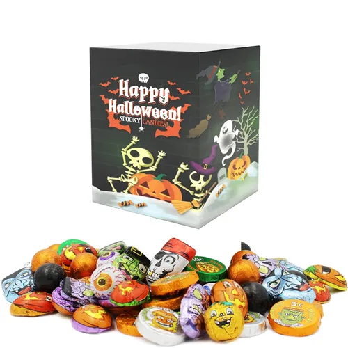 Miniatura 16 de Surtidos de chocolate misterioso de Halloween, rellenos de bolsas de fiesta de chocolate con leche, láminas espeluznantes de diseño de Halloween