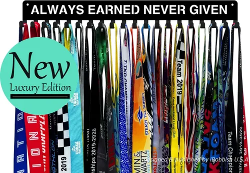 Miniatura 8 de Percha de exhibición de medallas Premium Never Give Up con 20 ganchos, exhibidor de medallas para pared con 16 pulgadas de largo, exhibidor