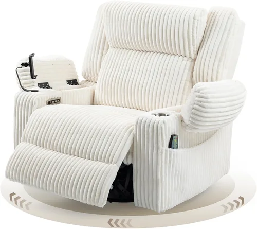 SINCRUMI Mecedora reclinable giratoria de gran tamaño con reposacabezas ajustable de doble motor para adultos, mecedora con vibración y calor,