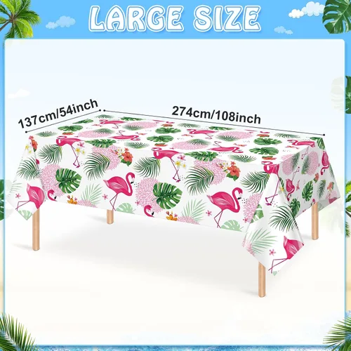 Miniatura 2 de Paquete de 3 manteles de verano con diseño de flamenco para fiestas, mantel de plástico tropical hawaiano, mantel desechable Luau para verano