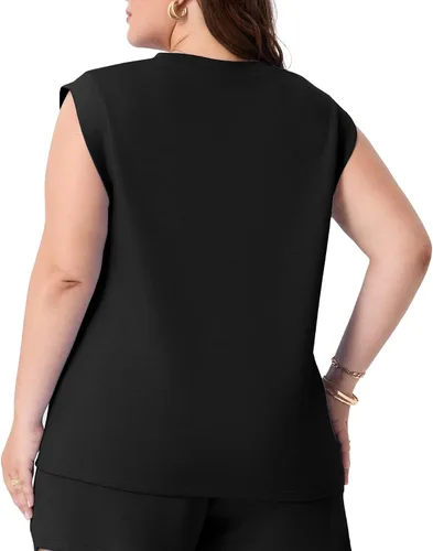 Miniatura 5 de OLRIK Plus Size Tank Tops for Women Cap Sleeve Soft Stretch Summer Blouses Casual Basic Tee with Underarm Coverage