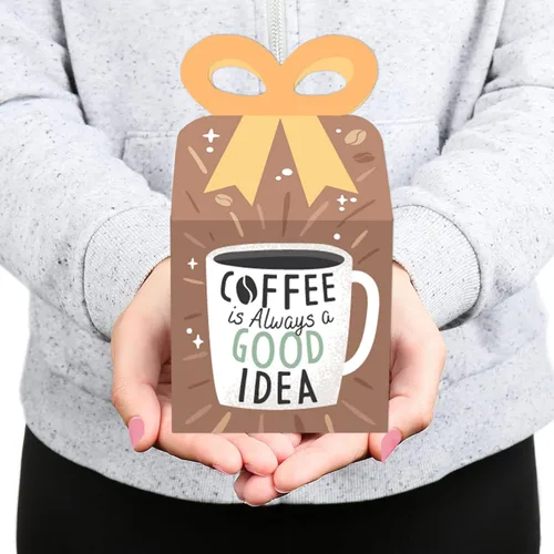 Miniatura 8 de Big Dot of Happiness But First, Coffee – Cajas de regalo cuadradas – Cajas de lazo para fiesta temática de café – Juego de 12