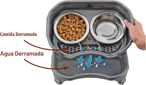 Miniatura 3 de Neater Feeder Express - Cuencos elevados a prueba de desorden para gatos, estación de alimentación antiderrames, platos de acero inoxidable