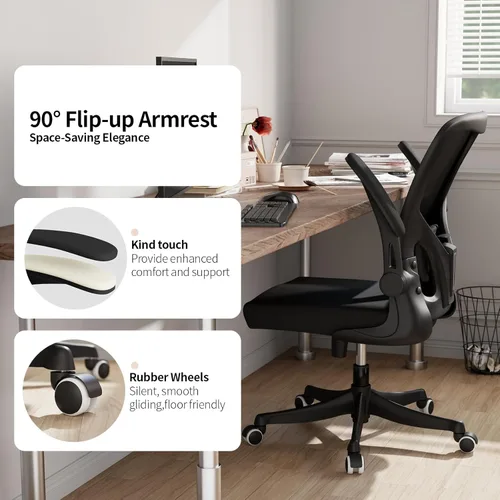 Miniatura 3 de Monhey Silla de oficina ergonómica con soporte lumbar, altura ajustable, brazos abatibles 2D, malla negra transpirable, cómoda silla de escritorio