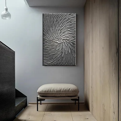 Miniatura 6 de YaSheng Art - Arte abstracto 3D pinturas al óleo sobre lienzo, textura de color gris plateado, arte abstracto moderno para decoración del hogar