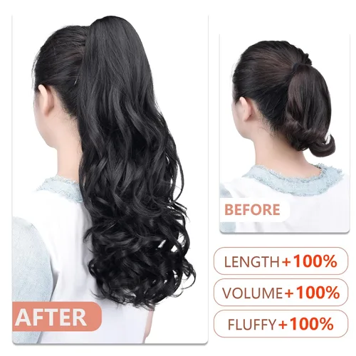Miniatura 18 de Extensiones de cola de caballo de cabello rubio, extensiones de cola de caballo para mujer, pinza de extensiones de cabello rizado de 12 pulgadas