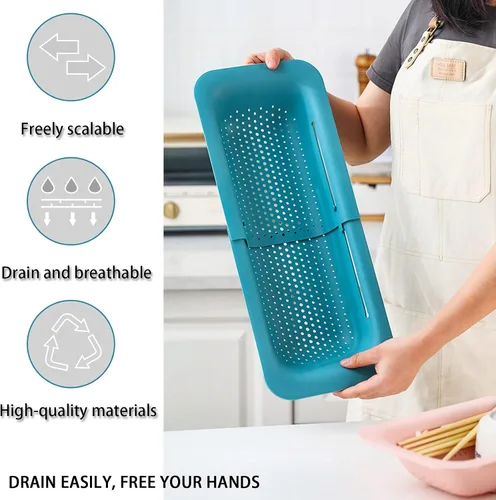 Miniatura 7 de Coladores y coladores plegables para fregadero y coladores de rejilla sobre el fregadero Colador plegable Colador extendible de plástico para frutas