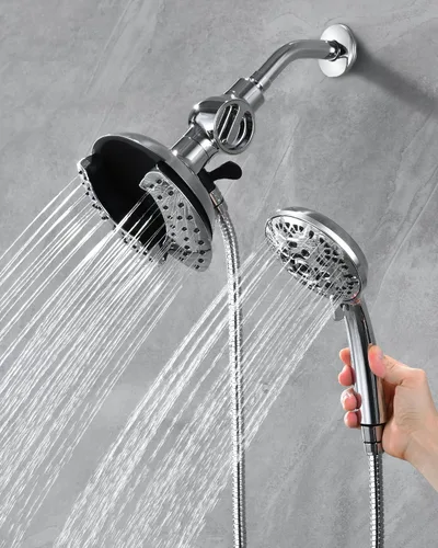 Miniatura 2 de INAVAMZ Cabezal de ducha filtrado 2 en 1 con mano: cabezales de ducha dobles con ducha de lluvia y cabezal de ducha de mano, cabezal de ducha Cromo