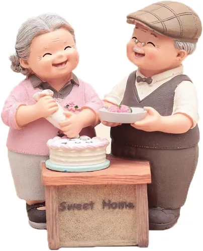 Miniatura 9 de Figuras amorosas para parejas mayores, 50 aniversario, matrimonio dorado, decoración de pasteles de boda, figuras de poliresina, coleccionables