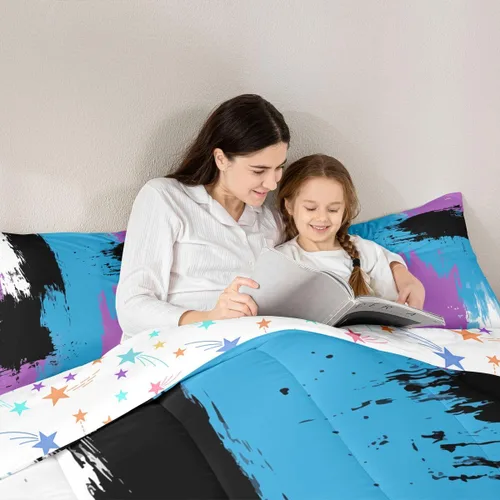 Miniatura 6 de Feelyou Edredón Abstracto Juego de edredón de arte abstracto moderno para niños y niñas, color morado, azul, negro, juego de ropa de cama para Multi