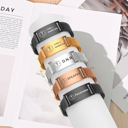 Miniatura 5 de Pulsera de alerta médica para mujeres y hombres, pulsera ajustable con identificación de alerta médica para epilepsia diabética D.N.R marcapasos