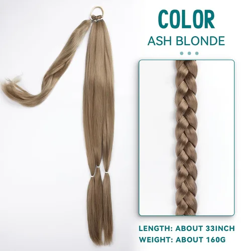 Miniatura 3 de EMMOR Extensión de cola de caballo larga trenzada con cabello lacio envolvente, extensiones de cabello sintético suave y saludable para mujeres
