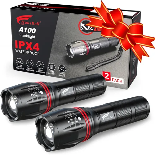 Miniatura 9 de HAUSBELL T8 Linternas led brillantes y tácticas mejoradas, con acercamiento, lúmenes altos y cinco modos, accesorios de campamento, paquete de 2 T8