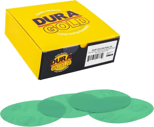 Miniatura 15 de Dura-Gold Discos de papel de lija dorados de grano 40 de 6 pulgadas, sin polvo, sin polvo, caja de 25, respaldo de gancho y bucle para lijadora DA