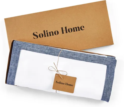 Miniatura 5 de Solino Home Camino de mesa de lino de 90 pulgadas de largo, 100% lino puro, camino de mesa color índigo y blanco, 14 x 90 pulgadas para primavera
