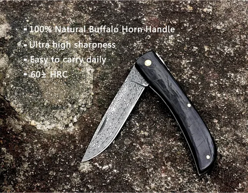 Miniatura 4 de YOUSUNLONG Cuchillo de bolsillo plegable de 7.480 in - Cuchillo de transporte diario - Cuchillo de una mano con funda de cuero y caja de cuchillos