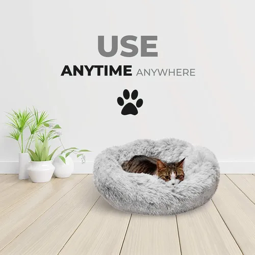 Miniatura 6 de Whiskers & Friends Camas para gatos de interior, cama mullida y calmante para gatos con forma de dona, cama para perros pequeños lavable, camas Gris