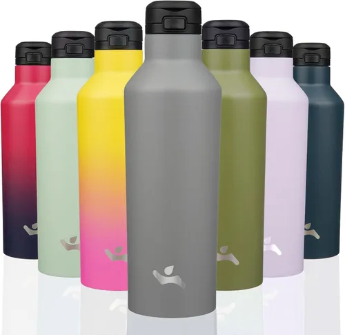Miniatura 36 de Konokyo - Botella de agua aislada con popote, termo de agua de acero inoxidable de doble pared de 17 onzas con 2 tapas, azul lago