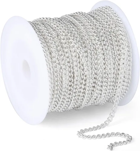 Miniatura 21 de [66 pies/20M] Cadena de bordillo de acero inoxidable chapada en oro de 18 quilates, 2mm, acero inoxidable 304, eslabones trenzados planos, cadenas