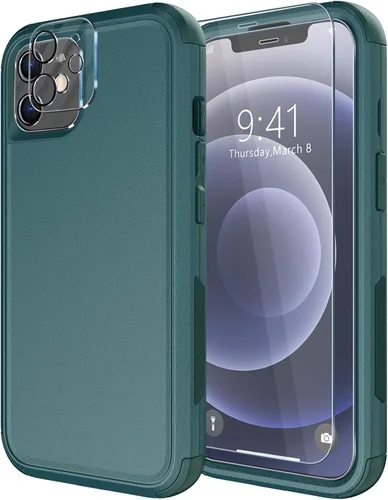 Miniatura 8 de Diverbox - Funda para iPhone 12 a prueba de golpes y caídas, protector de pantalla de vidrio templado, funda protectora de alta resistencia