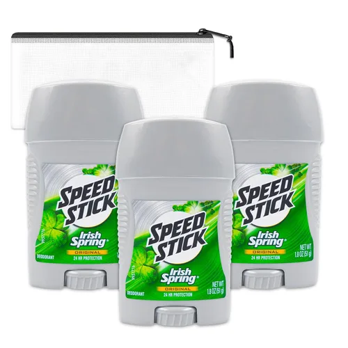 Speed Stick - Desodorante irlandés de primavera para hombres, paquete de 3 desodorantes Speed Stick tamaño viaje 1.8 onzas con bolsa | Desodorante