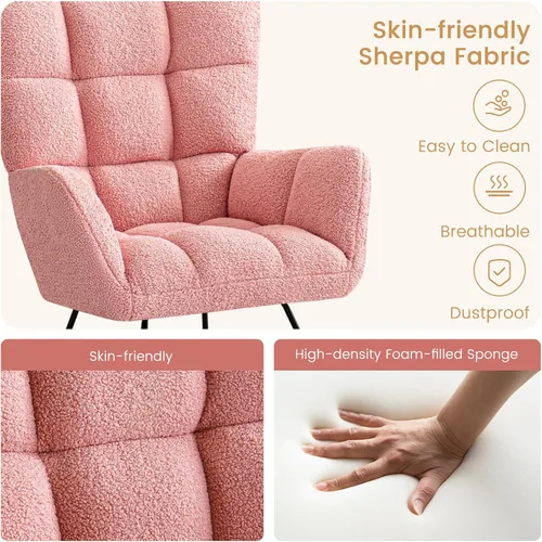 Miniatura 8 de Furniliving - Mecedora tapizada para cuarto de bebé, silla balancín moderna con asiento acolchado, silla de lectura con respaldo alto y cómoda
