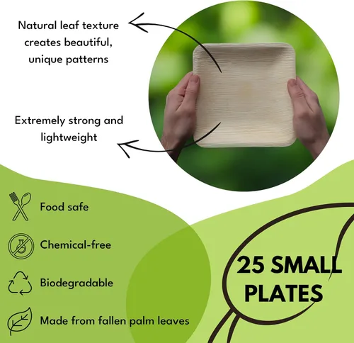 Miniatura 4 de Platos cuadrados de hoja de palmera – Platos similares al bambú, ecológicos, desechables, compostables y biodegradables para bodas, fiestas