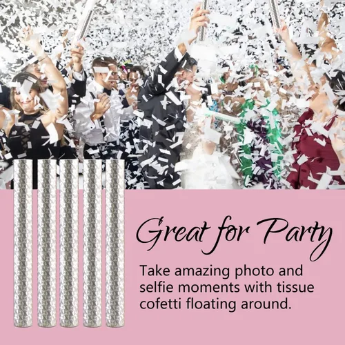 Miniatura 2 de BATTIFE Paquete de 10 varitas de confeti blanco, palitos de confeti de papel de seda para celebraciones de bodas, aniversarios, cumpleaños, 7.8