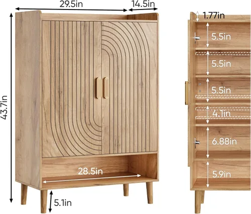 Miniatura 2 de Armario de zapatos con puertas, armario de almacenamiento de zapatos de 6 niveles con estantes ajustables, zapatero independiente organizador