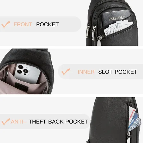 Miniatura 31 de Telena Bolso bandolera para mujer, bolso cruzado para mujer, cangurera de cuero vegano con correa ajustable