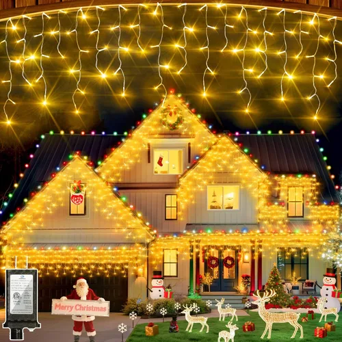 Miniatura 11 de Luces de Navidad de carámbano para exteriores, 60 pies, 612 luces LED con 136 gotas, 12 modos, regulable, temporizador y resistente al agua, 29 V