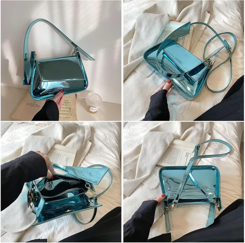 Miniatura 4 de Crbeqabe Bolso metálico plateado para mujer, bolso de noche Y2k brillante Hobo, bolso de mano metálico, bolso de hombro